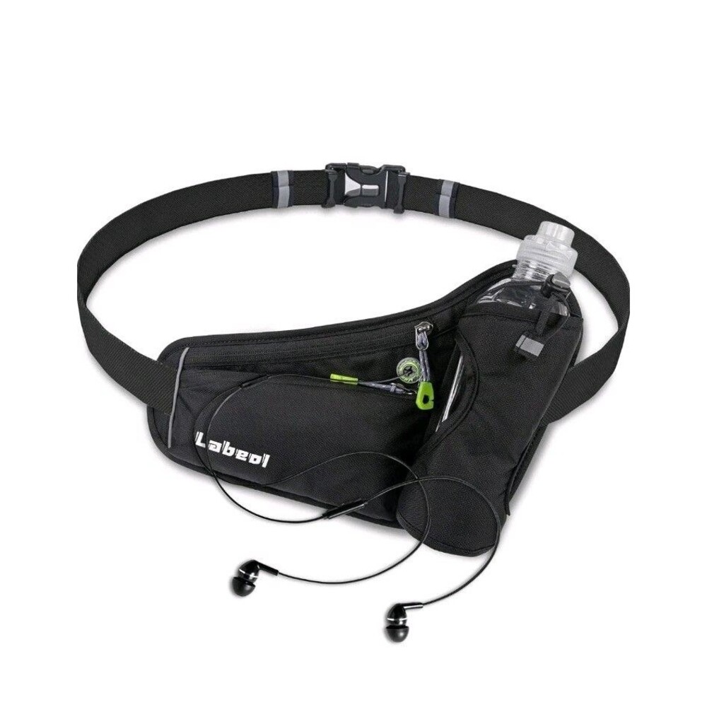 Running Waist Belt Water Bottle Holder Fanny Pack Phone Pouch Adjustable Black